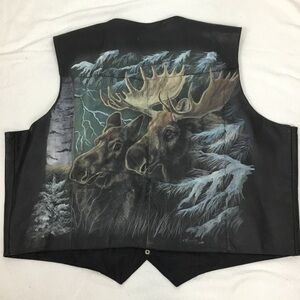 Leather Gallery Handpainted Alaskan Moose Leather Snap Closure Vest 64(5XL)